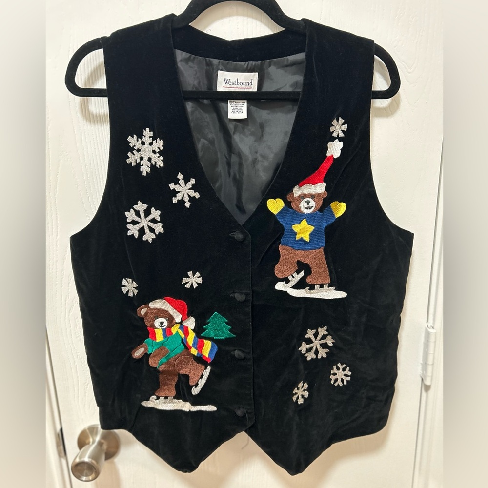 Westbound Vintage 90s Christmas Vest Velvet Women's Large Holidays party woman’s